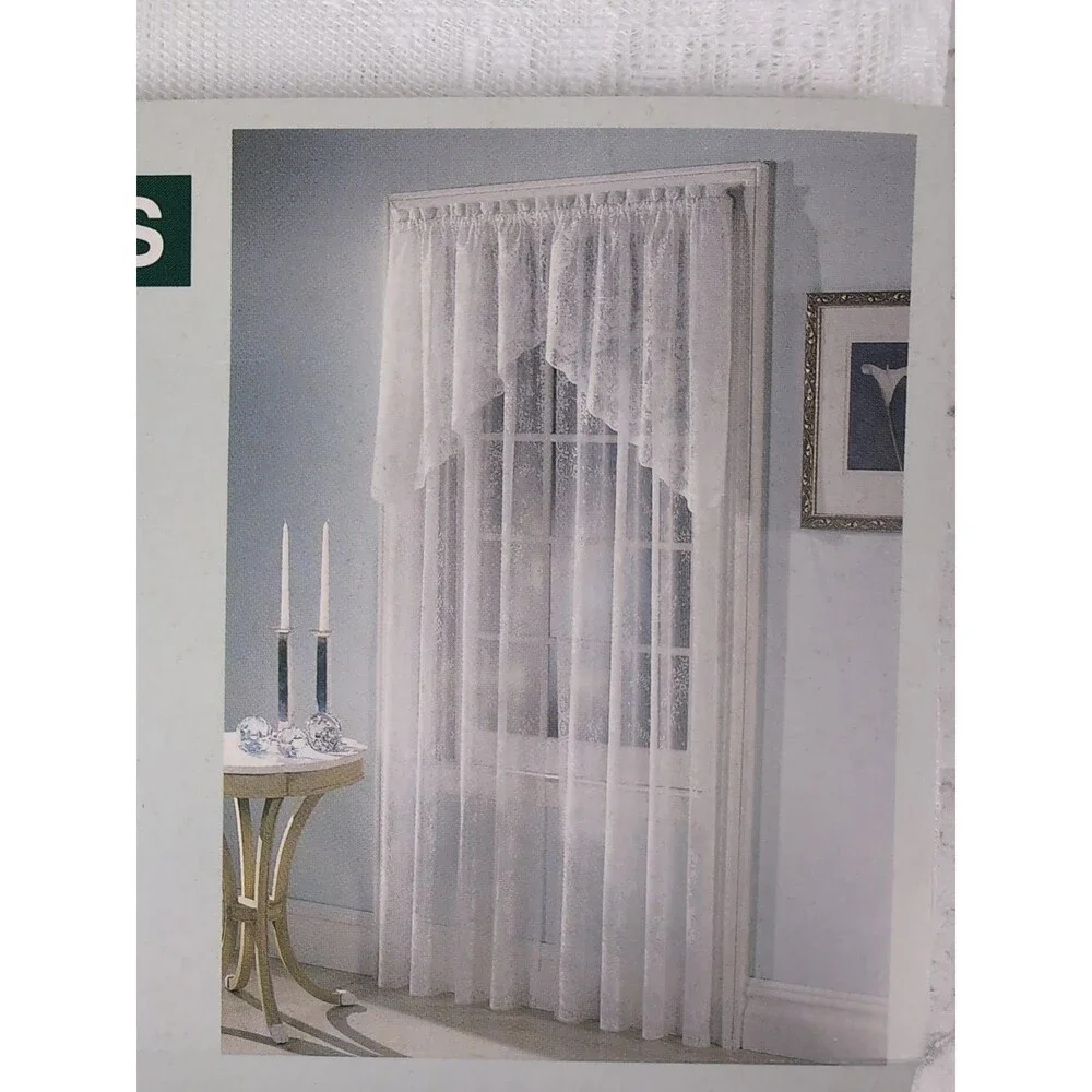 White Lace Curtain Panel & Swag Set 80